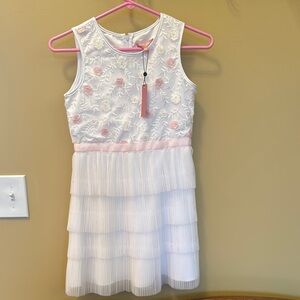 White and Pink Floral Kids Dress
